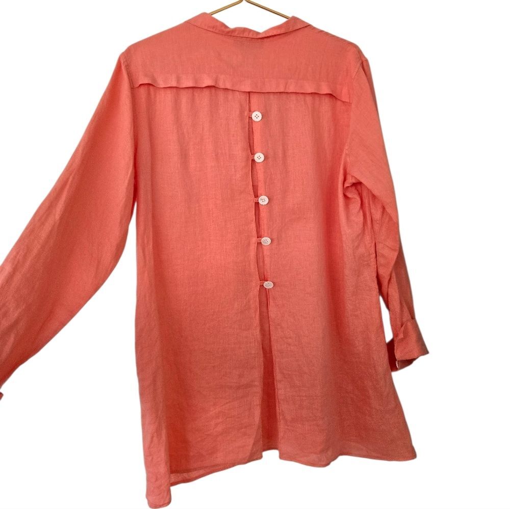 100% Linen Peach Tunic Lagenlook Size 12